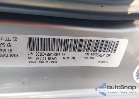 2012 Dodge Charger Se z USA, uszkodzony, nr VIN 2C3CDXBG2CH301152